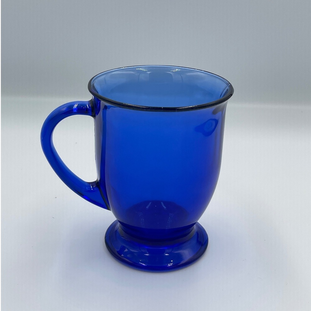 Anchor Hocking Cobalt Blue Glass Mug Footed Pedestal Coffee Cup USA Vintage